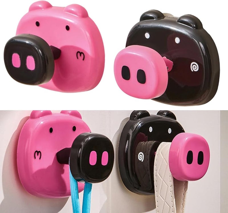 Red Cartoon Pig Wall Hooks 2 Pack Removable Adhesive Storage for Home Organization - Image 2
